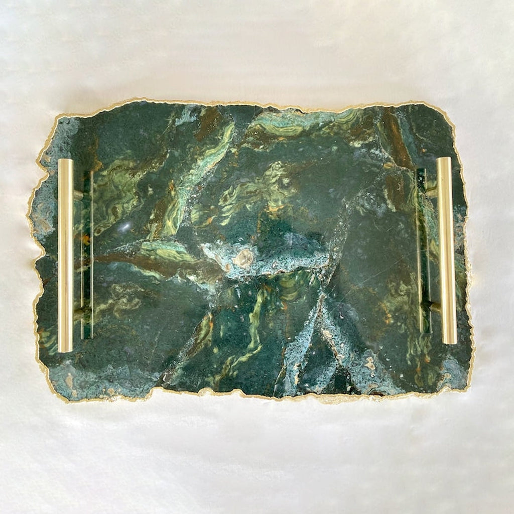Large Green Agate Serving Tray With Brass Handles/Personalised Momentos/Sign Boards 10"x15"