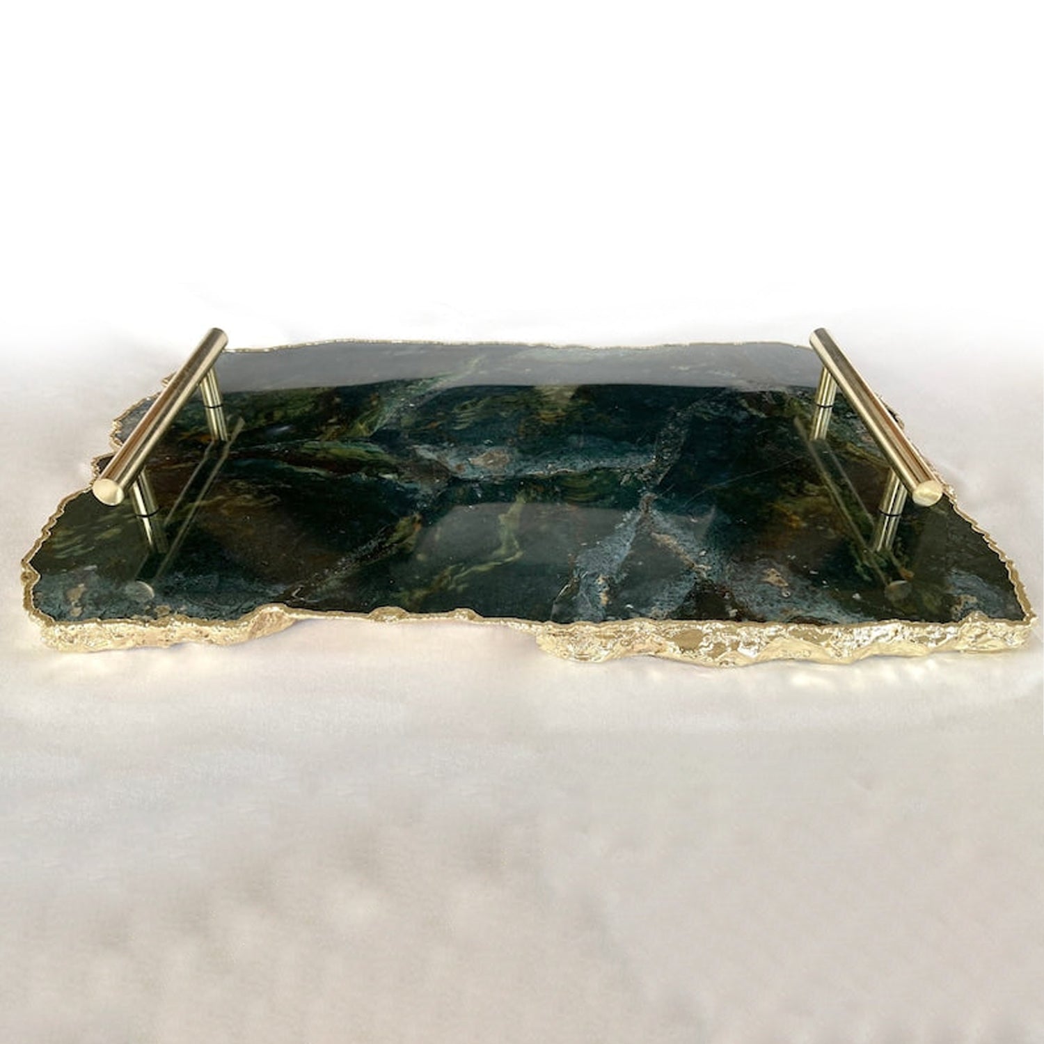Large Green Agate Serving Tray With Brass Handles/Personalised Momentos/Sign Boards 10"x15"