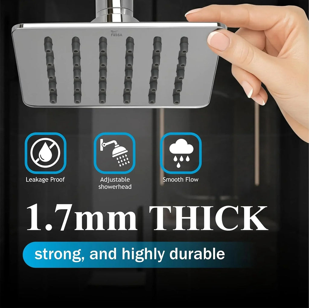 Colva (4x4 Iches) 304- Grade Stainless Steel Chrome Finish Overhead Shower With Arm (9 Inch)