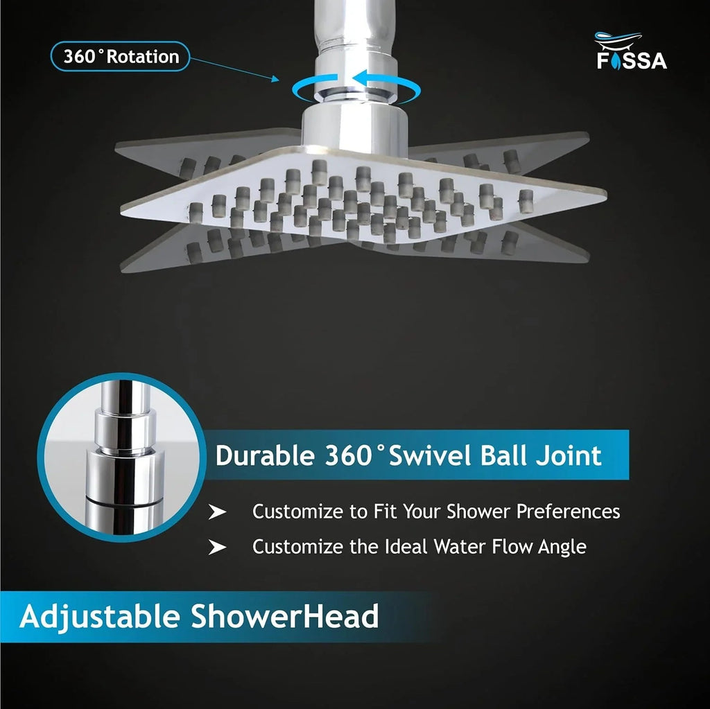 Colva (4x4 Iches) 304- Grade Stainless Steel Chrome Finish Overhead Shower With Arm (9 Inch)
