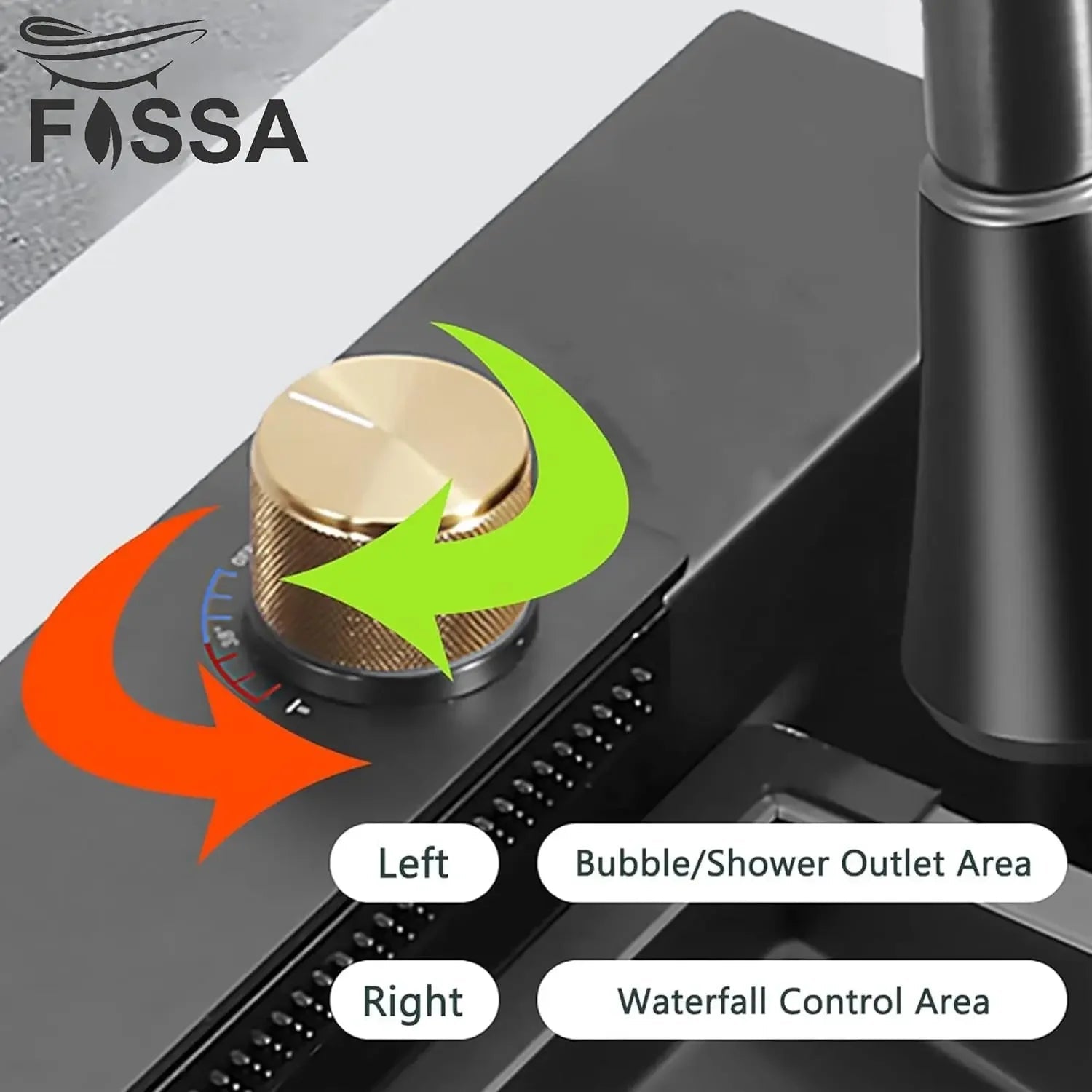 Smart Waterfall (37 x 18 x 10) Inch 304 Stainless Steel Kitchen Sink Black