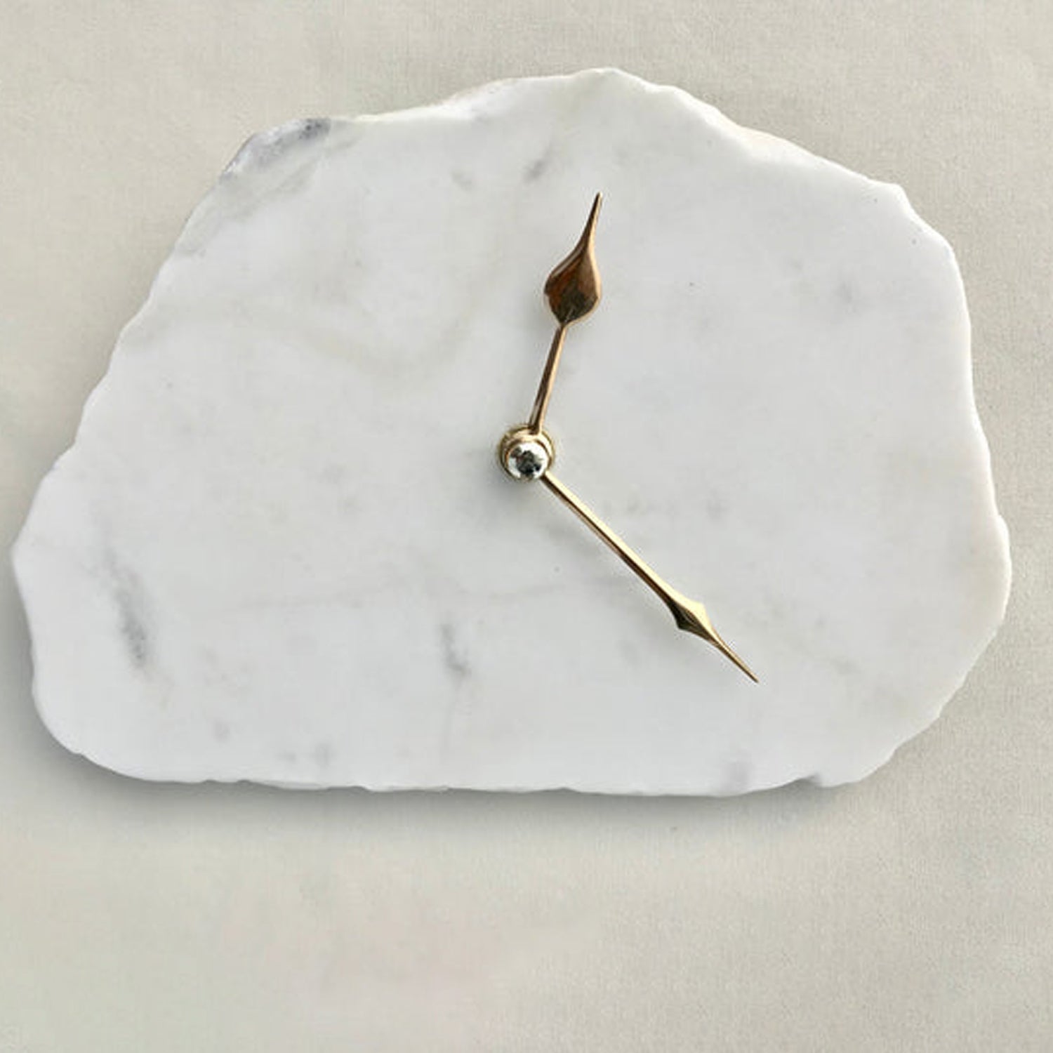 Hand chipped Large Irregular Shaped White Marble Desk/Wall Clock/Personalised Momento