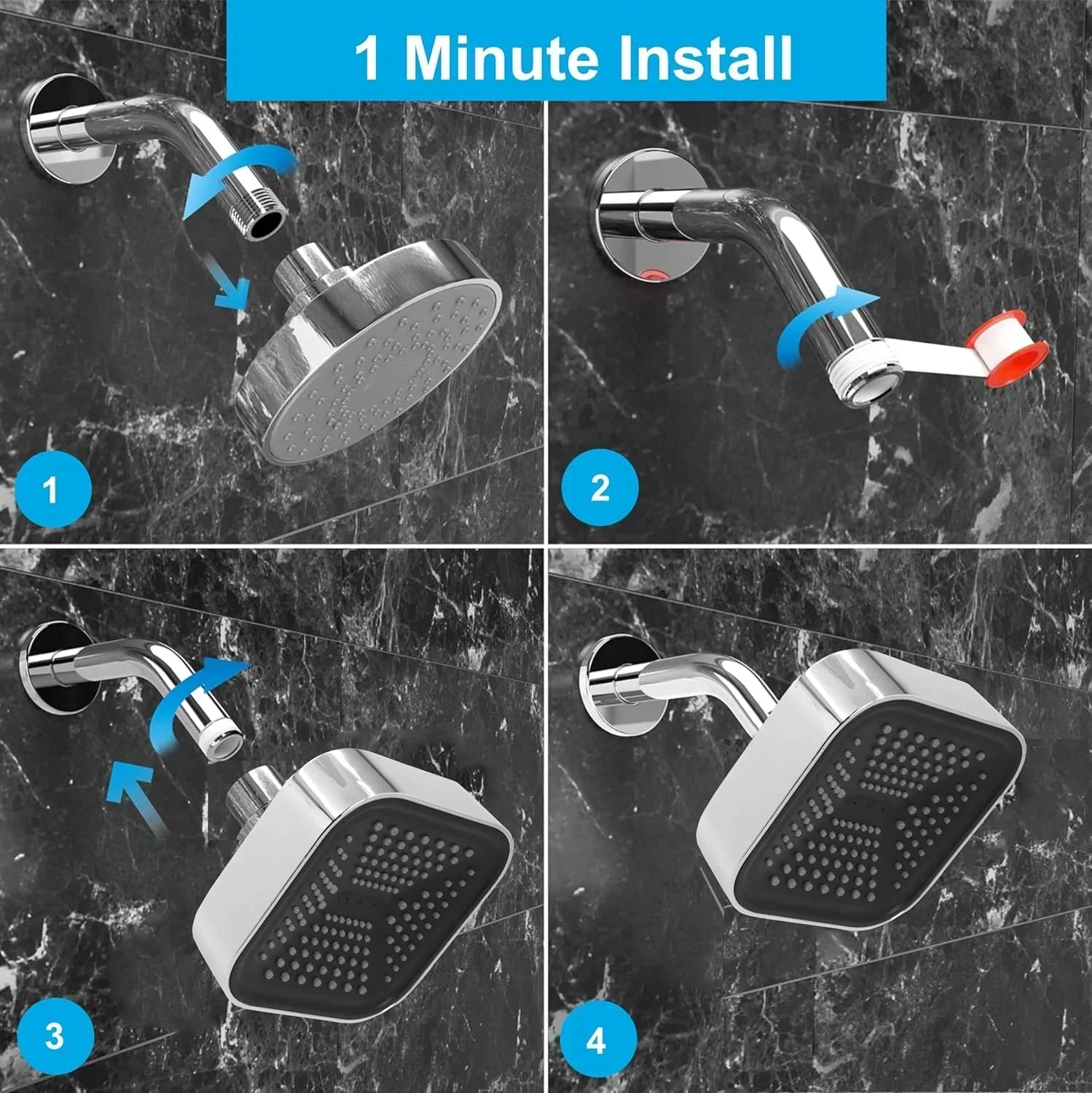 Curve (4x4 Inches) ABS Chrome Black Finish Overhead Shower Without Arm