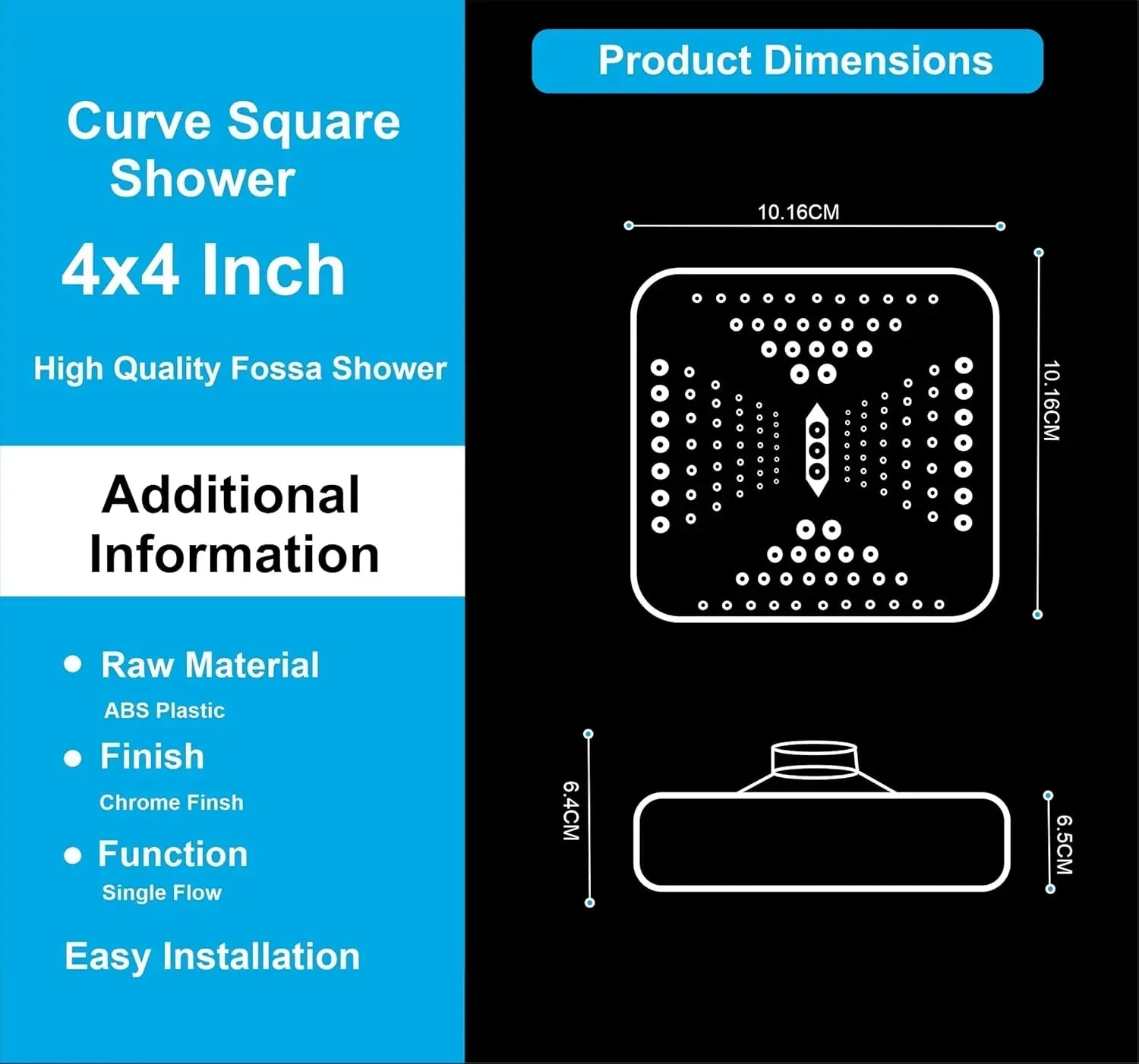 Curve (4x4 Inches) ABS Chrome Black Finish Overhead Shower Without Arm