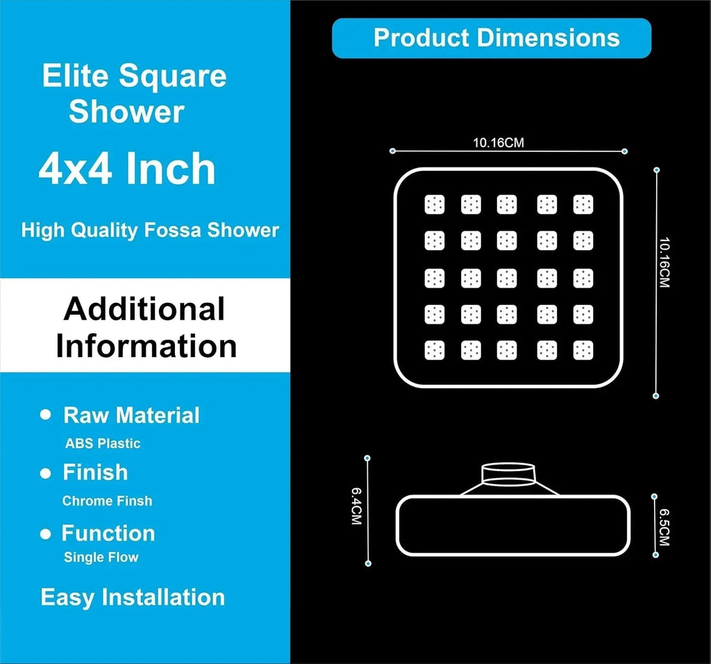 Elite (4x4 Inches) ABS Chrome Black Finish Overhead Shower With Arm (9 Inch)