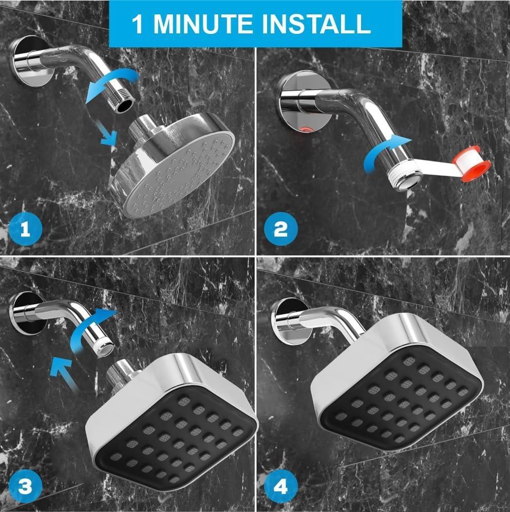 Elite (4x4 Inches) ABS Chrome Black Finish Overhead Shower With Arm (9 Inch)