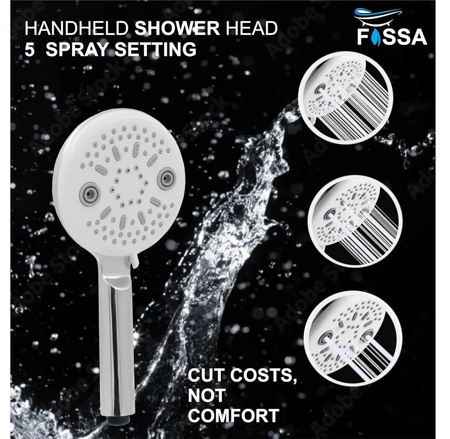Panda 3 Sprey Modes Chrome Finish Hand Shower With 1.5 Meter Hose Pipe & Hook