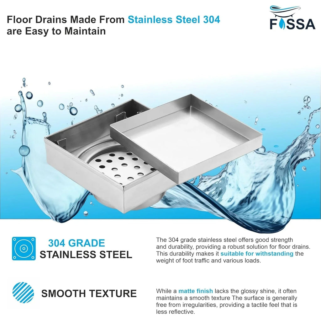 Marble Floor Drain (5 x 5 Inches) 304-Grade Stainlees Steel