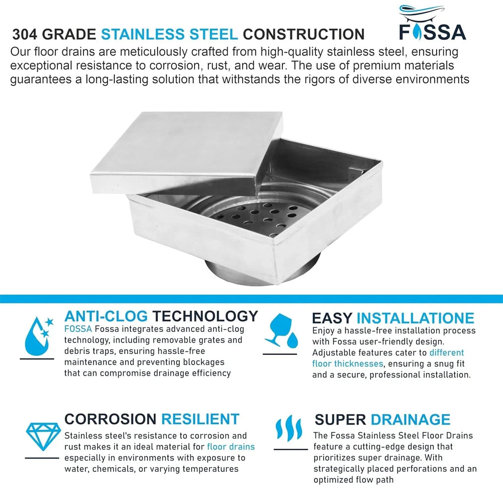 Marble Floor Drain (5 x 5 Inches) 304-Grade Stainlees Steel